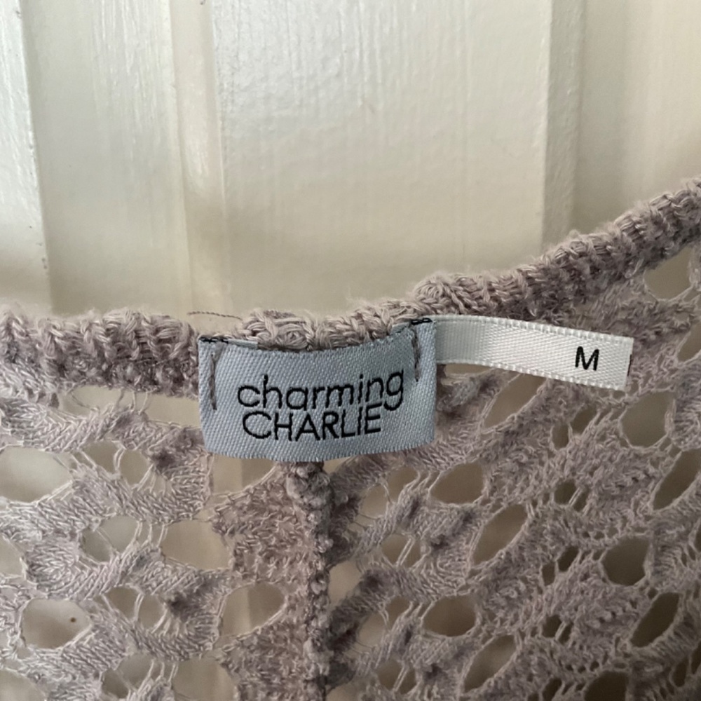 Charming Charlie Tunic tank Hi/Low Crochet tan with flower sleeveless - Picture 5 of 5